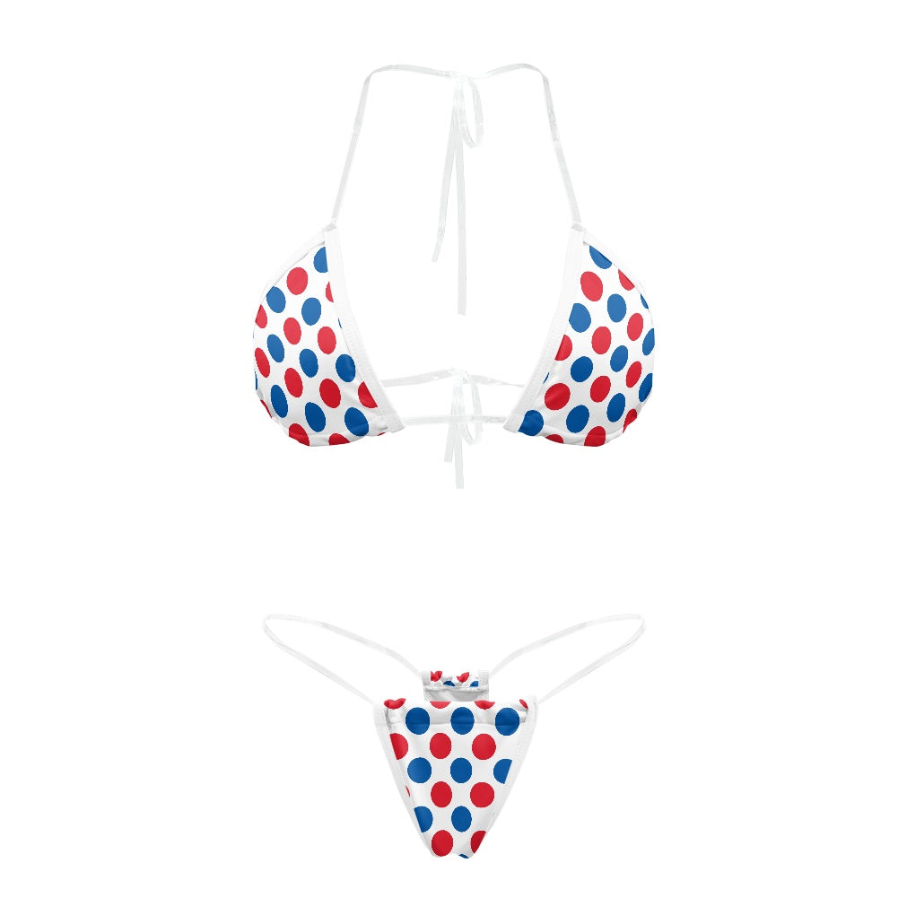 USA/American Flag Inspired Polka Dot Pattern Transparent String Thong Bikini