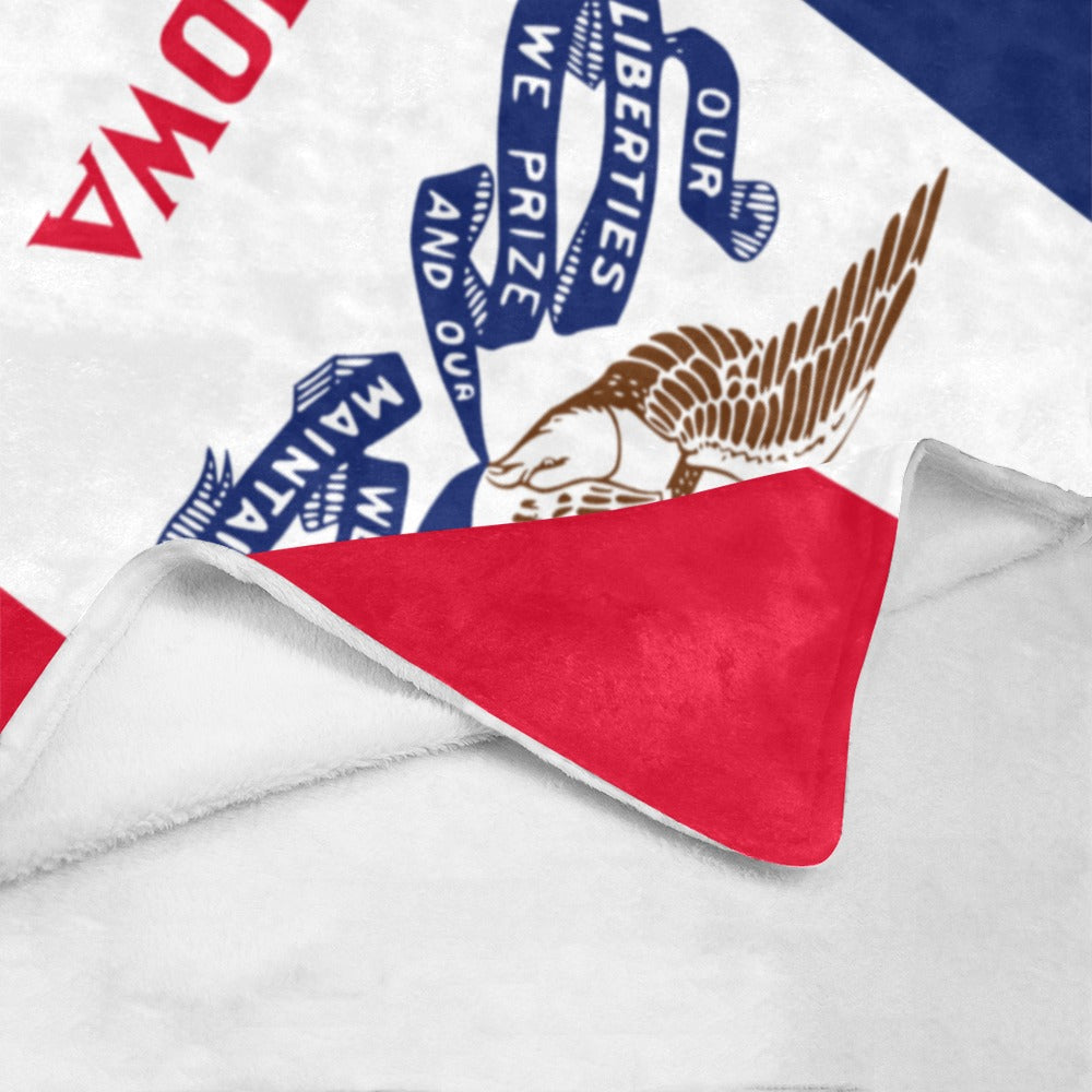 Luv My Flag's Iowa-themed blanket featuring bold patriotic designs.
