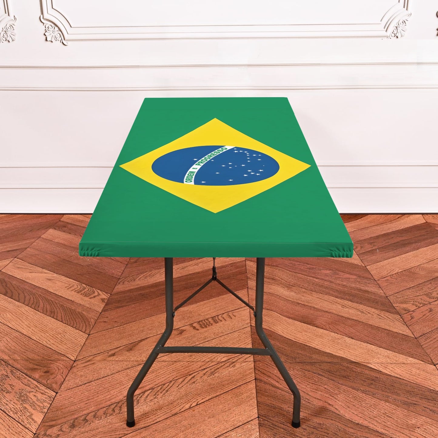 Brazil Flag Inspired Custom Elastic Fitted Tablecloth 72x30 inch (Made in the USA)