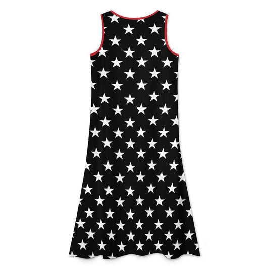 Thin Red Line Flag Inspired Sleeveless High-Low Hem Dress