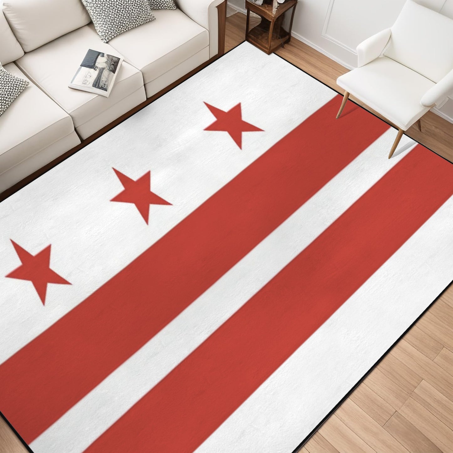 Washington D.C. Flag Inspired 84x60 Inch Area Rug with Black Binding (Made in the USA)