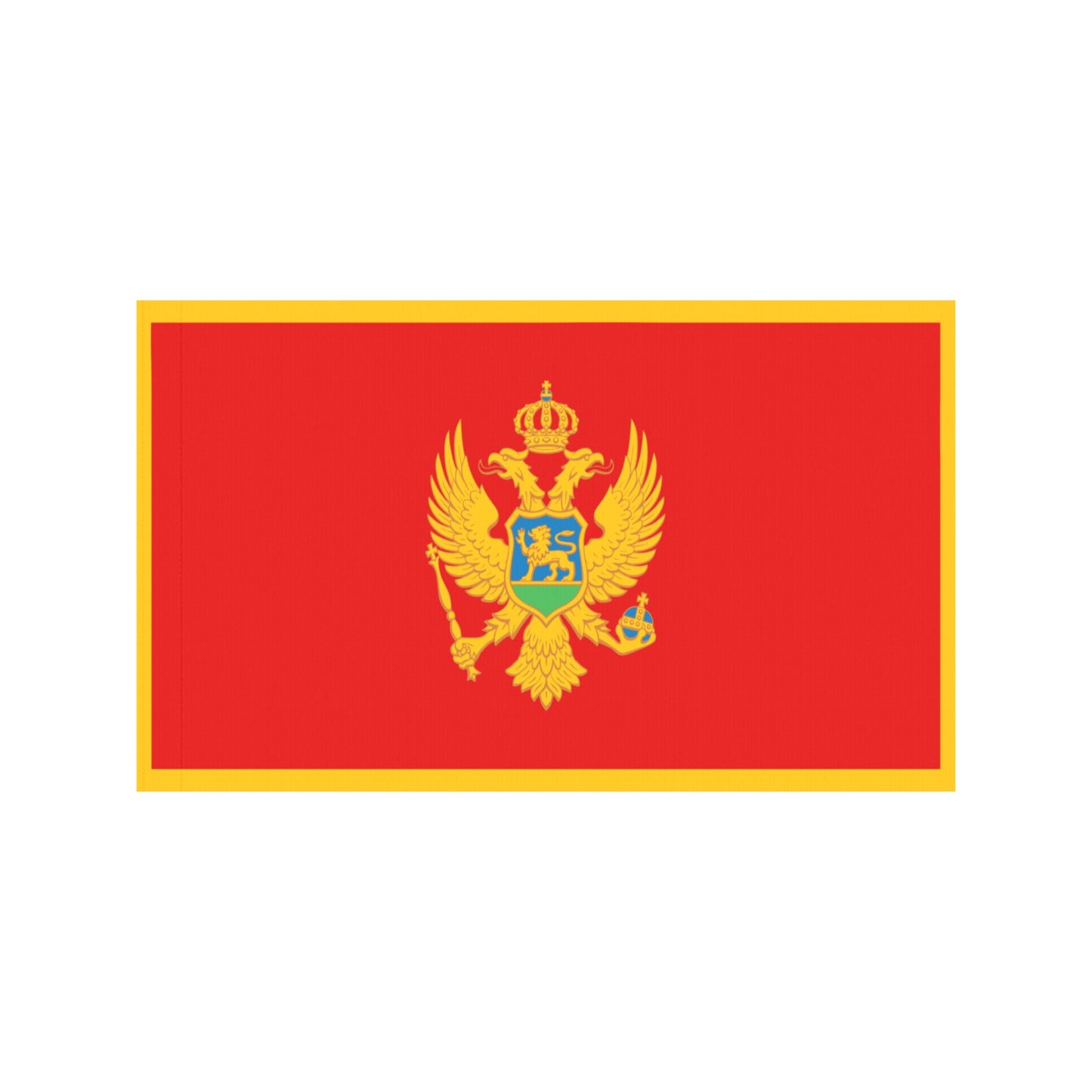 Red flag features a yellow emblem, by Luv My Flag.