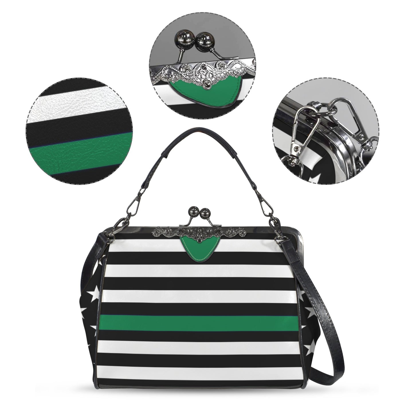 Thin Green Line Flag Inspired Kisslock Crossbody Shoulder Bag
