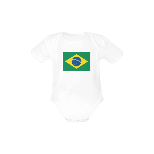 Brazil Flag Baby Short Sleeve Unisex Bodysuits(Made in USA)