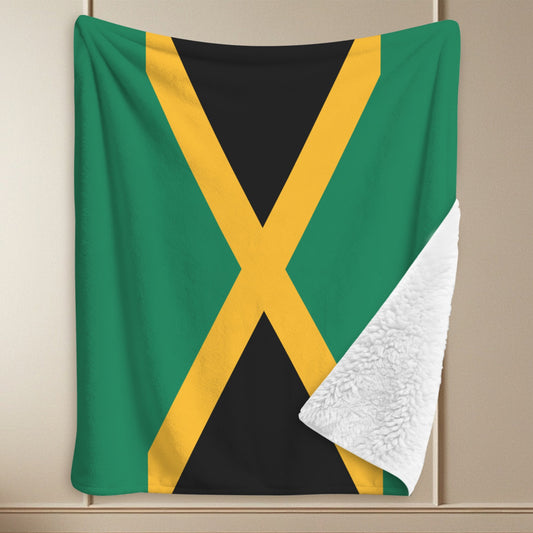 Jamaica Flag Inspired Sherpa Fleece Blanket 90" x 108" | Prtinted in the USA