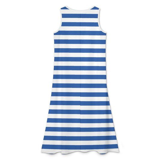 Greece Flag Inspired Sleeveless High-Low Hem Dress
