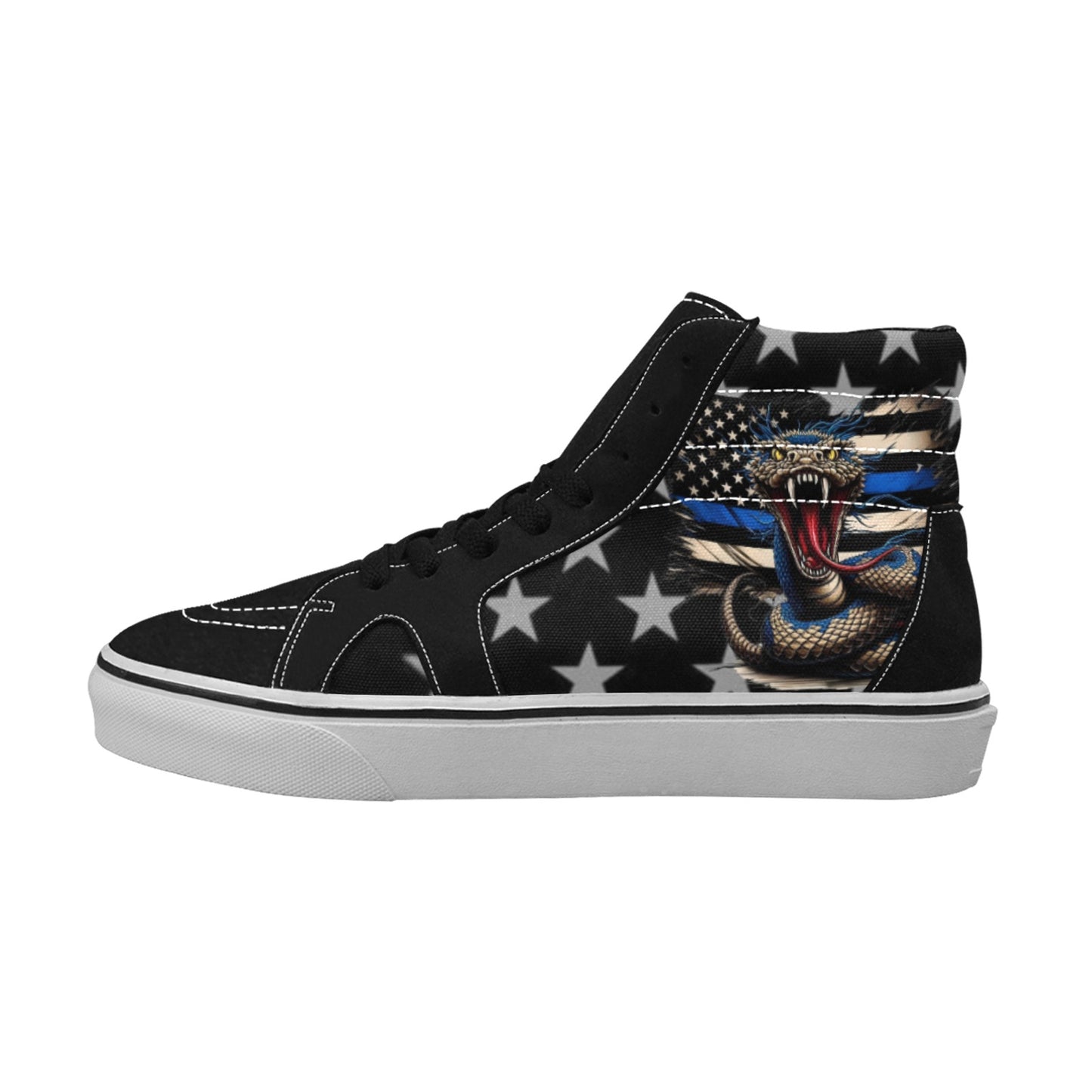 Thin Blue Line Flag Inspired With Snake Men's High Top Canvas Shoes