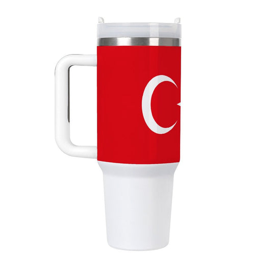 Turkey Flag travel tumbler with handle, red and white.