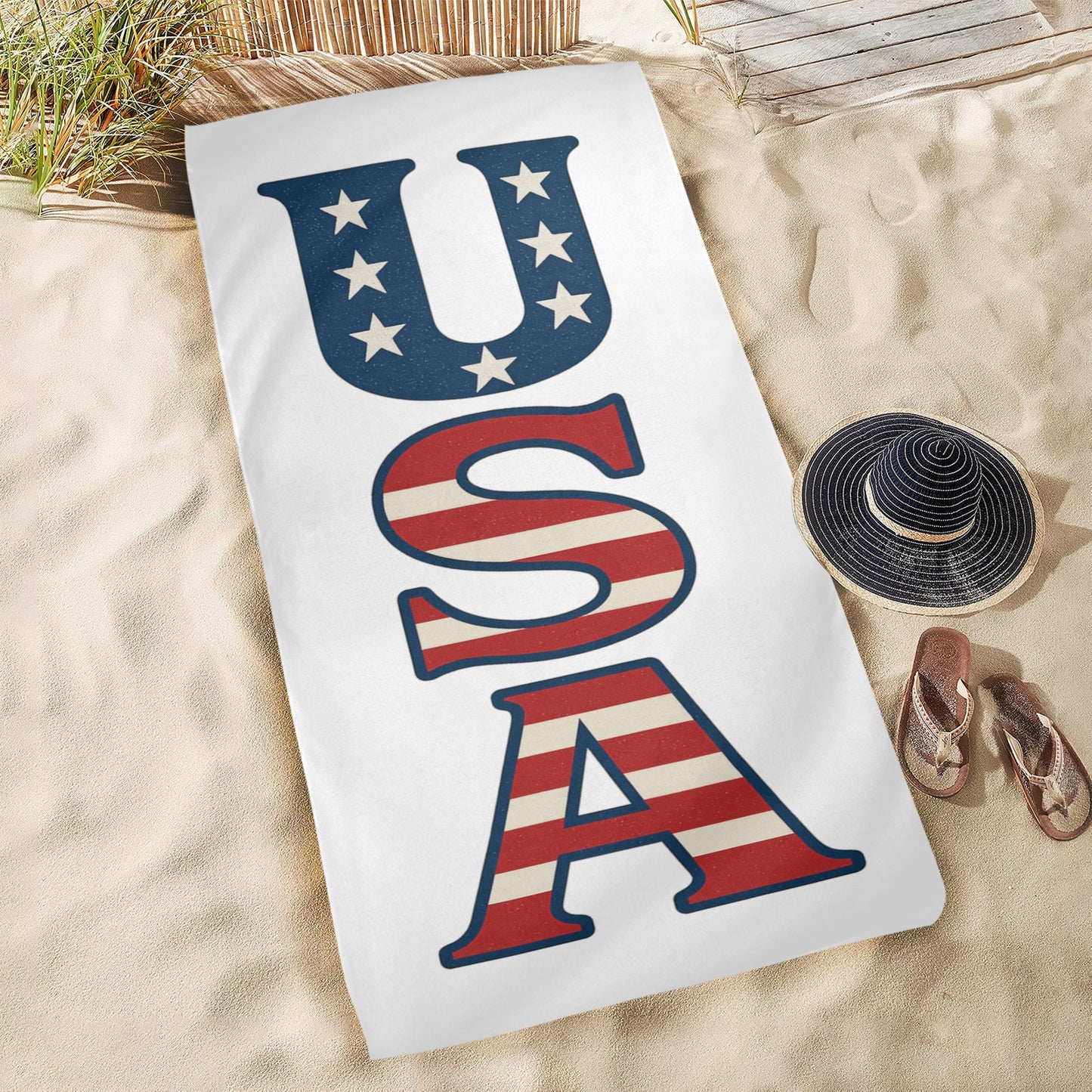 USA/Americna Flag Inspired "USA" Beach Towel 31"x71" (Made in USA)
