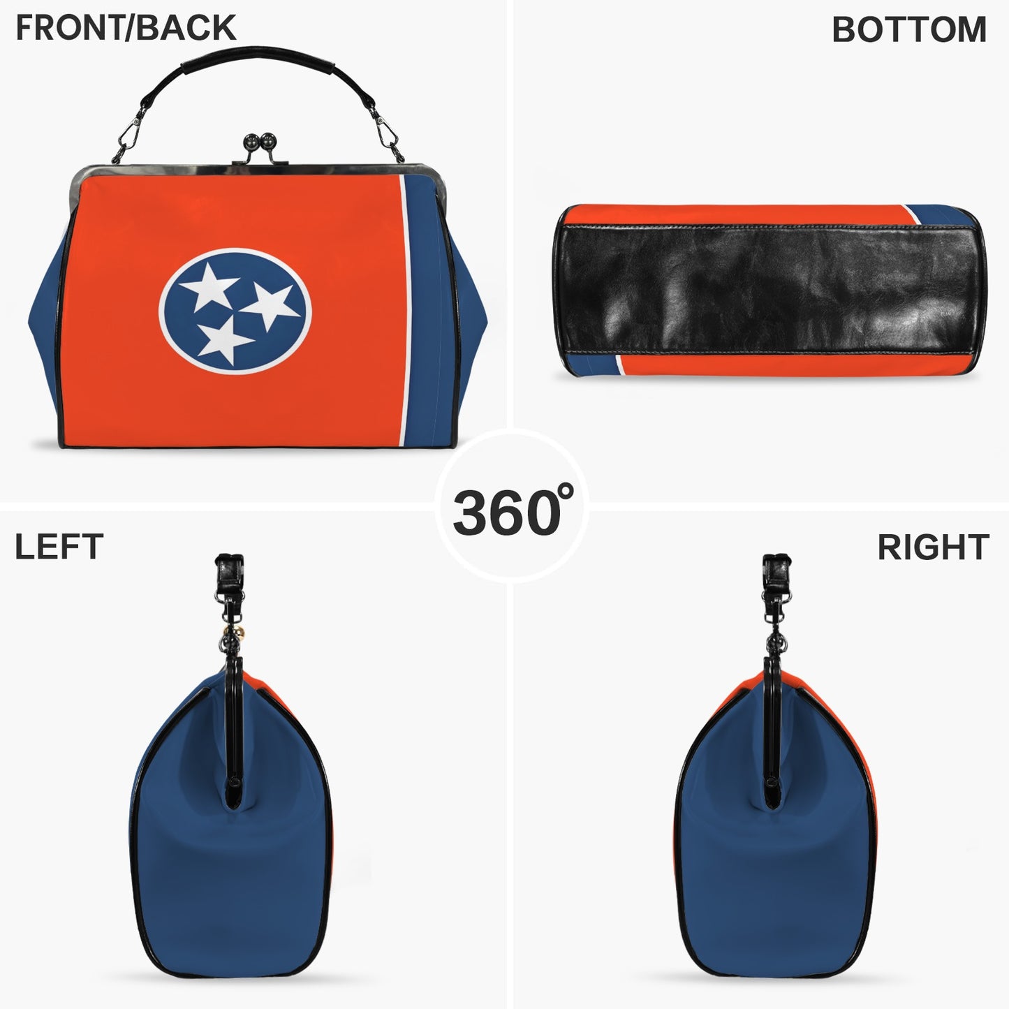 Tennessee Flag Inspired Kisslock Crossbody Shoulder Bag-Large
