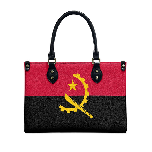 Luv My Flag handbag featuring Angola flag design, elegant handles.