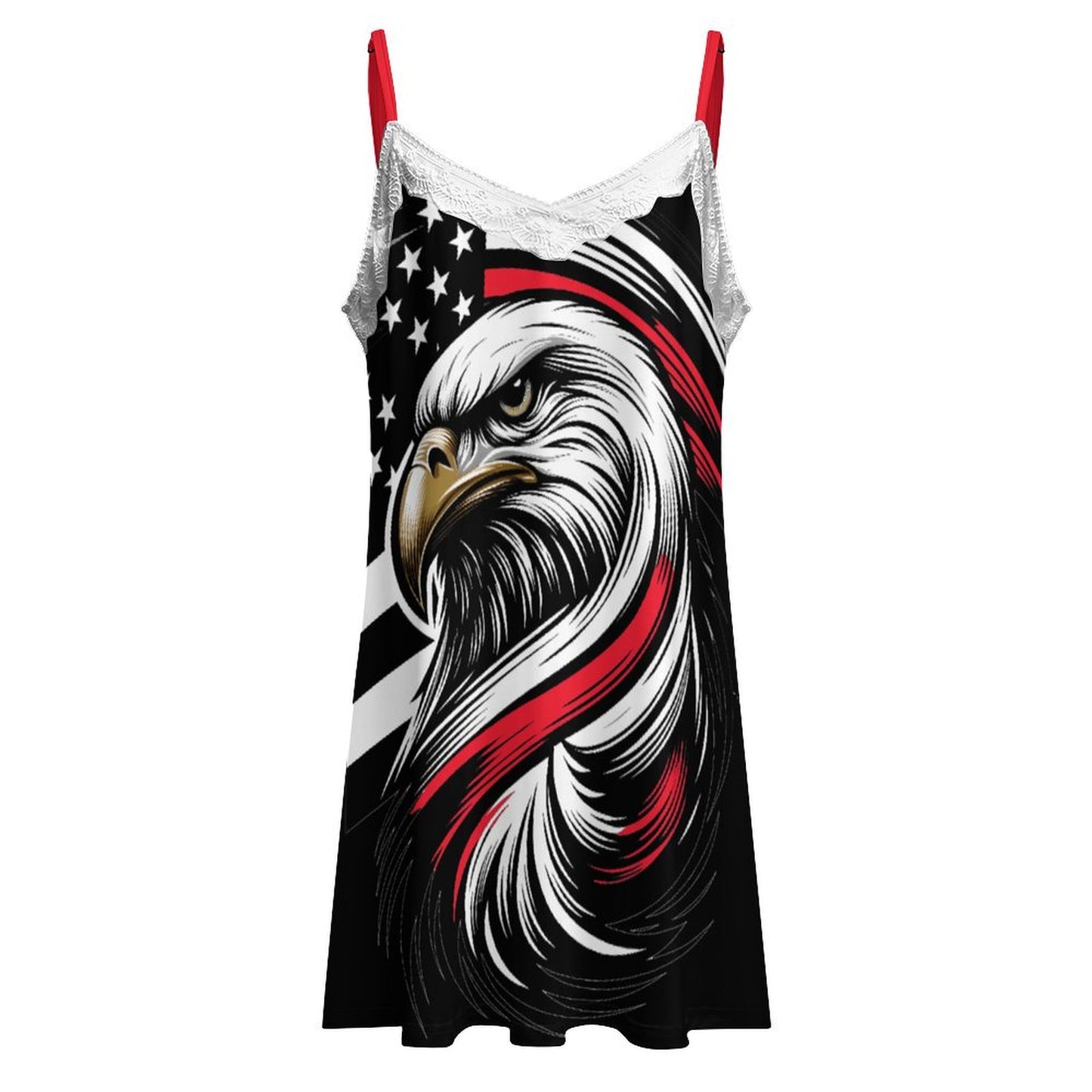 Thin Red Line Flag Inspired Eagle Lace Trim Camisole Nightgown