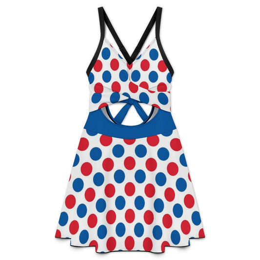 USA/American Flag Inspired Polka Dot Pattern Women's V-neck One-piece Swimsuit with Cutout