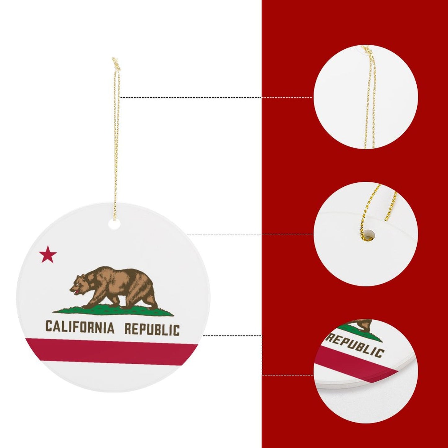 California Flag Inspired Circle Ceramic Ornament Made in USA Circle Ceramic Ornament (Made in USA)