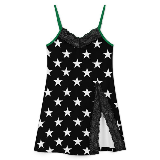 Thin Green Line Flag Inspired Style-2 Women's Lace Slit Cami Pajama Dress