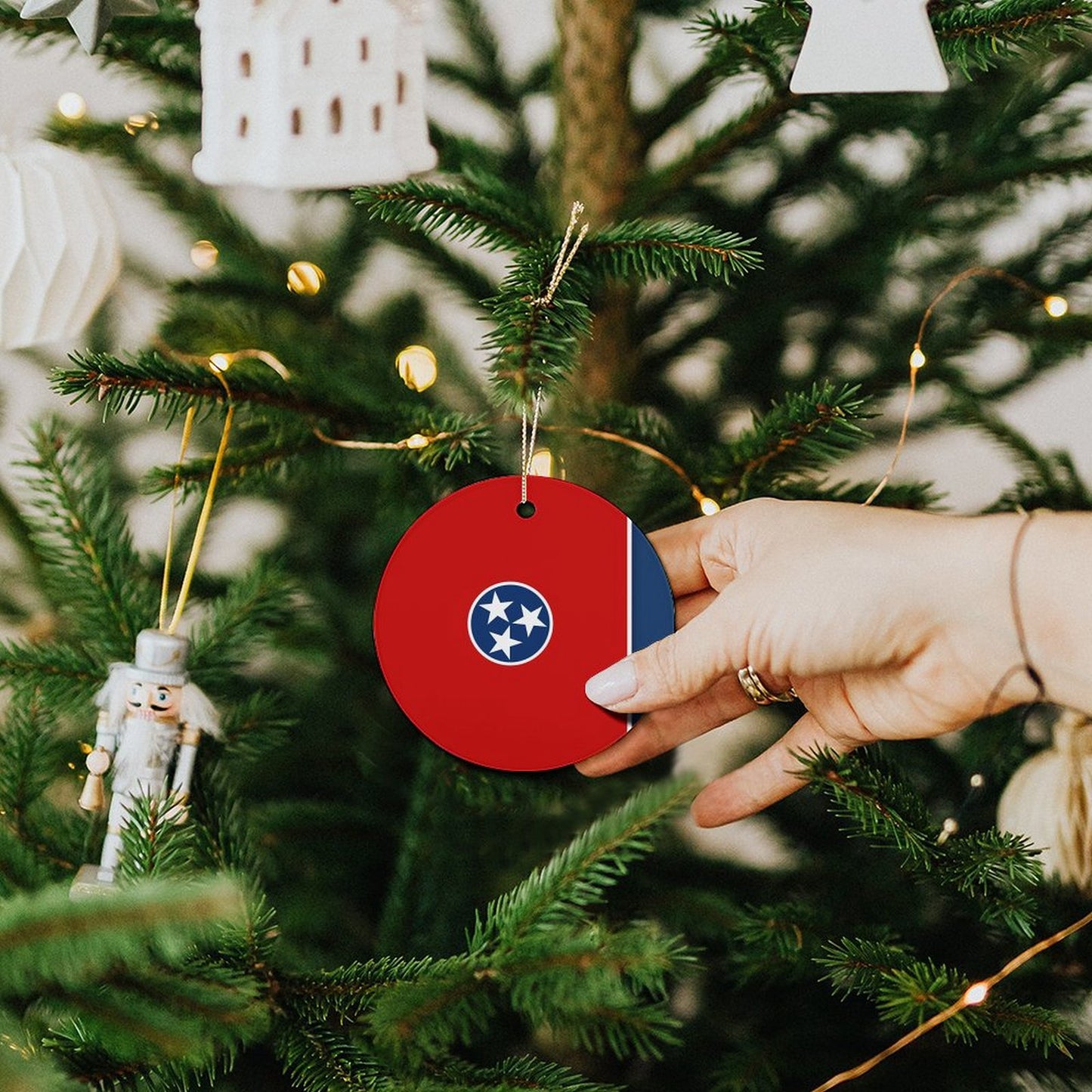 Tennessee Flag Inspired Circle Ceramic Ornament Made in USA Circle Ceramic Ornament (Made in USA)