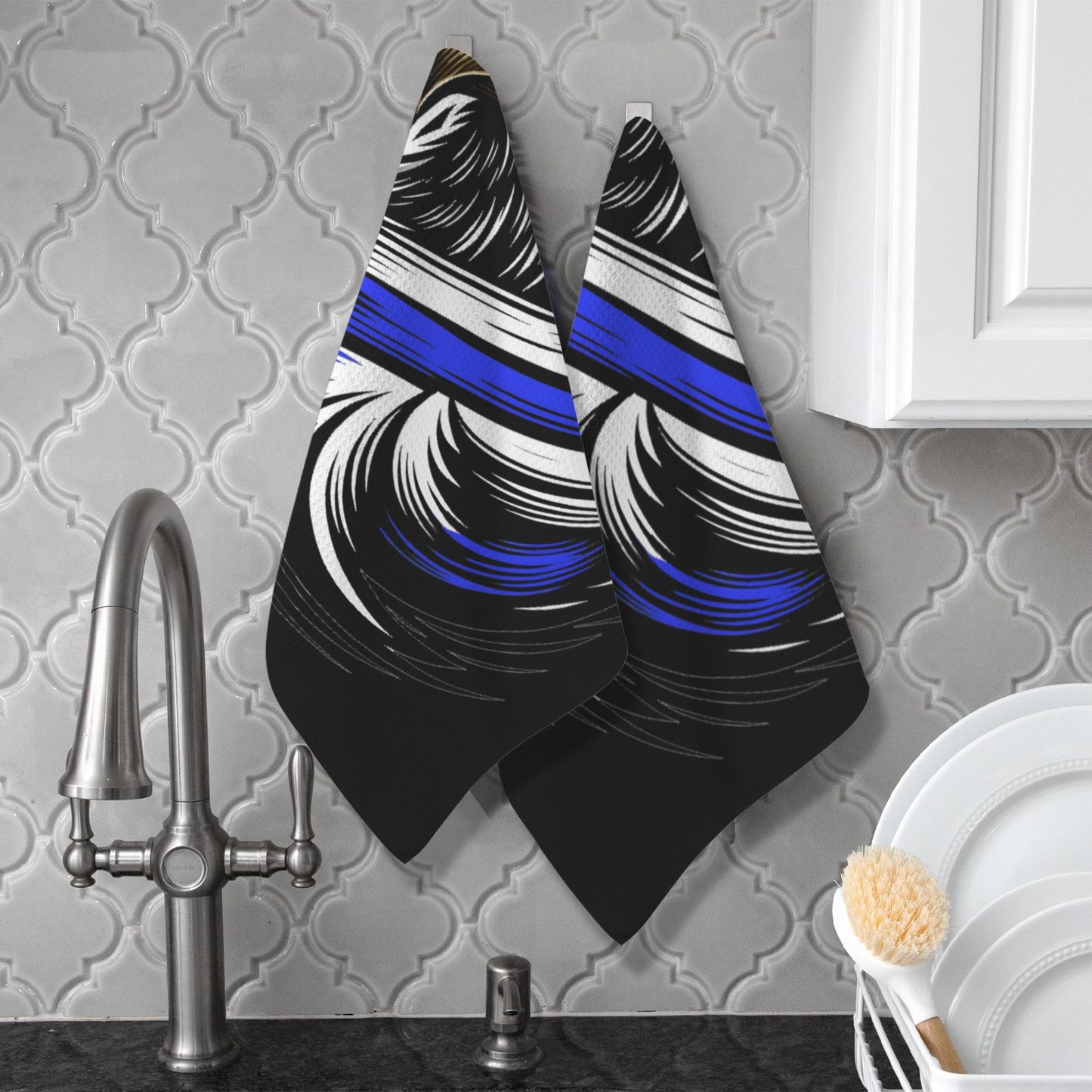 Thin Blue Line Flag Inspired Eagle Kitchen Towel 40X60cm (Pack of 2) (Made in the USA)