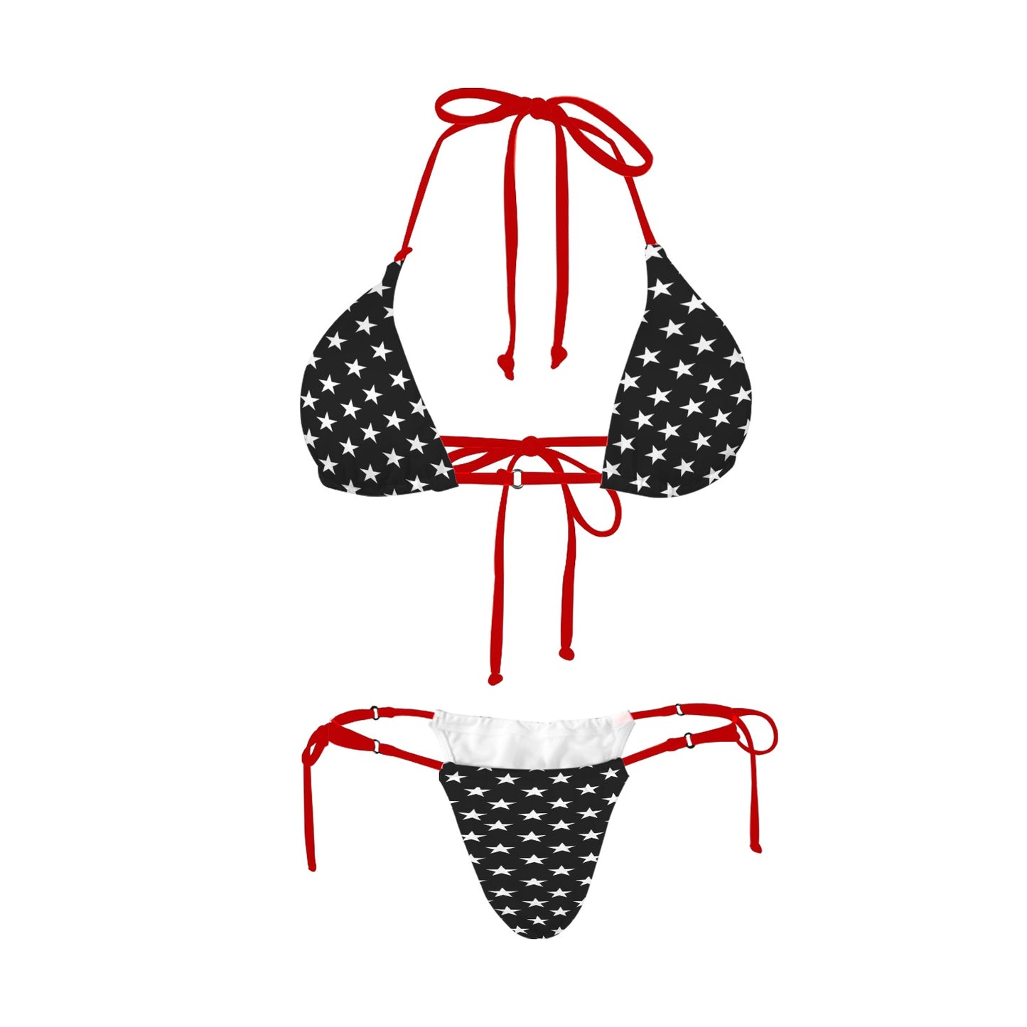 Luv My Flag star-patterned bikini with red straps.