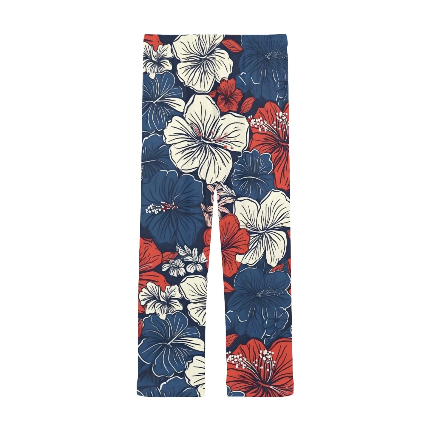 USA/American Flag Inspired Hawaiian Floral Pattern Men’s Pajama Trousers with Pockets (Made in the USA)