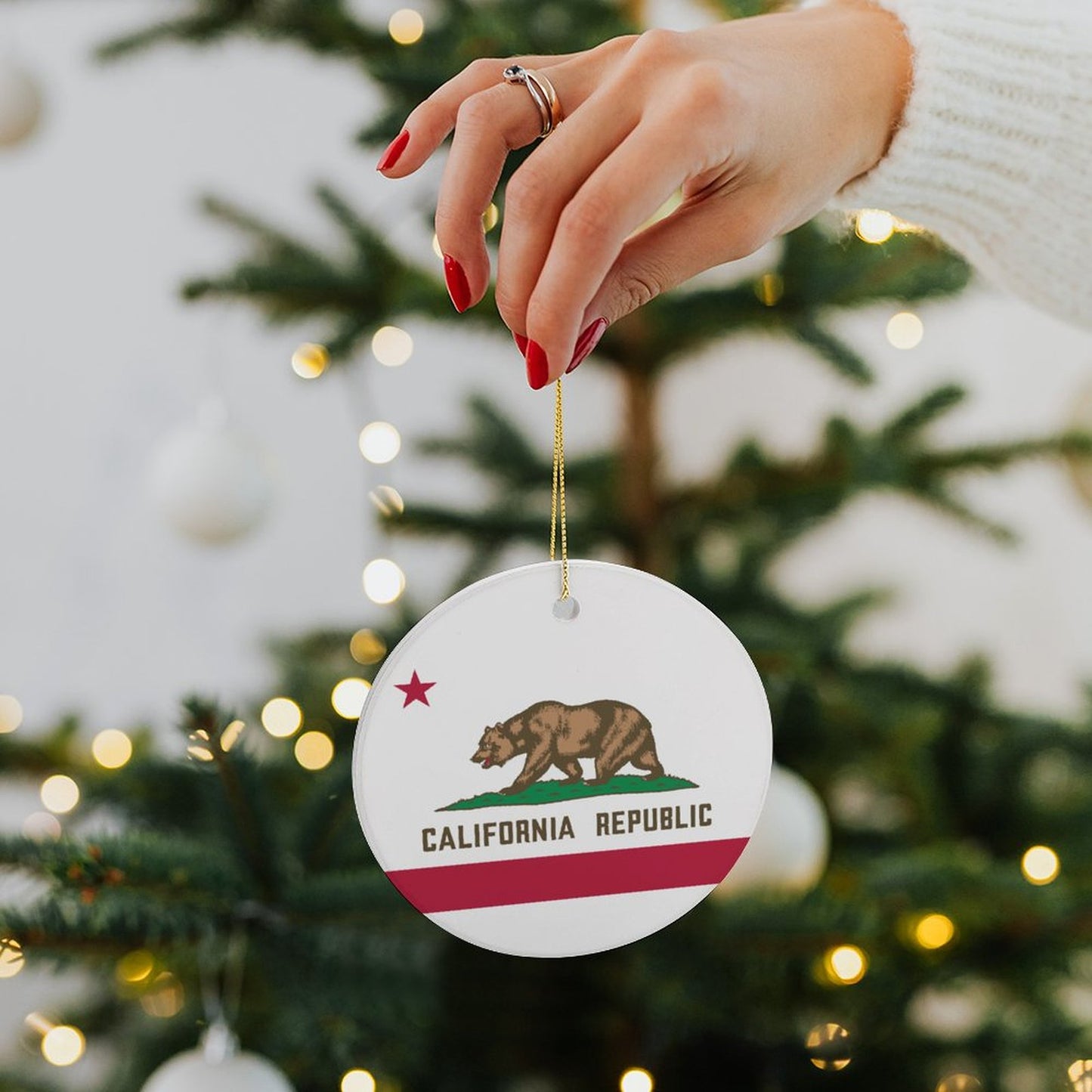California Flag Inspired Circle Ceramic Ornament Made in USA Circle Ceramic Ornament (Made in USA)