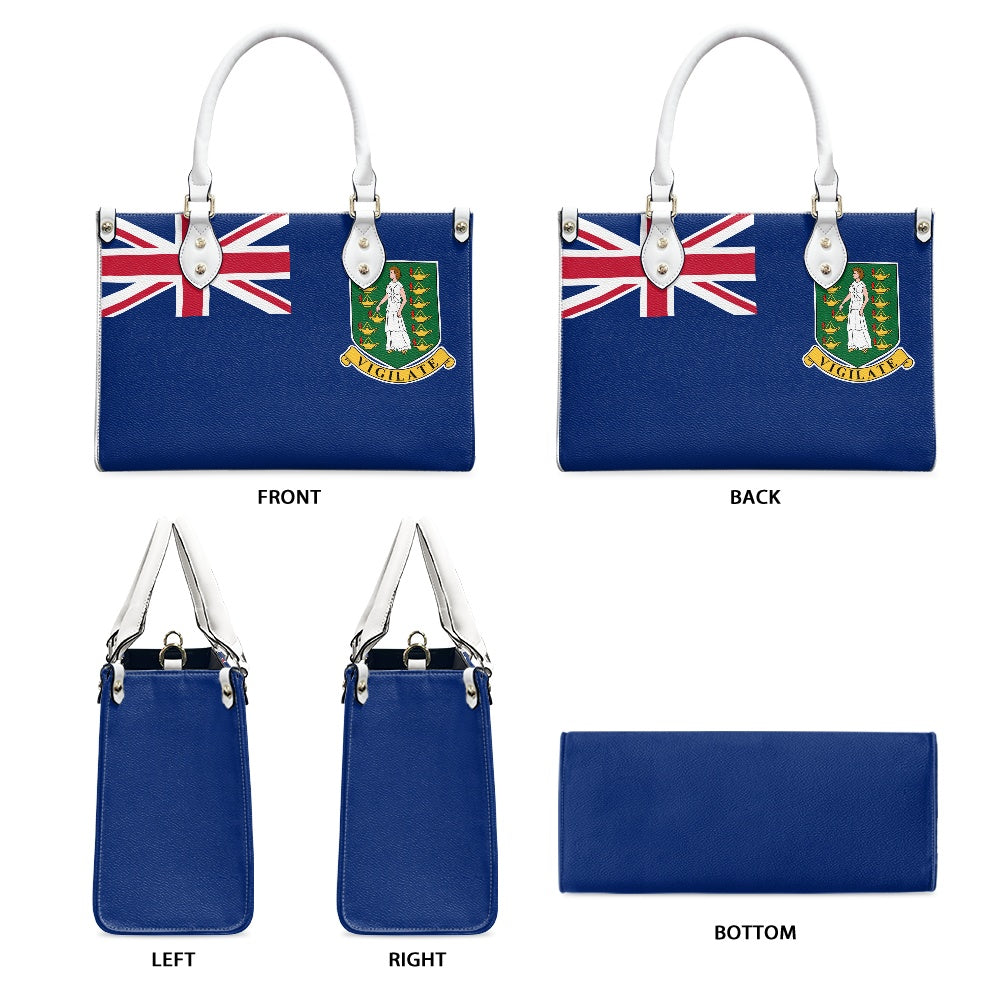 Blue handbag featuring Union Jack, emblem; Luv My Flag.