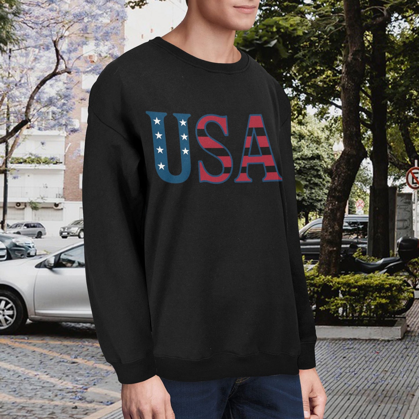 USA/American Flag Inspired "USA" Unisex Fleece Sweatshirt (Made in the USA)