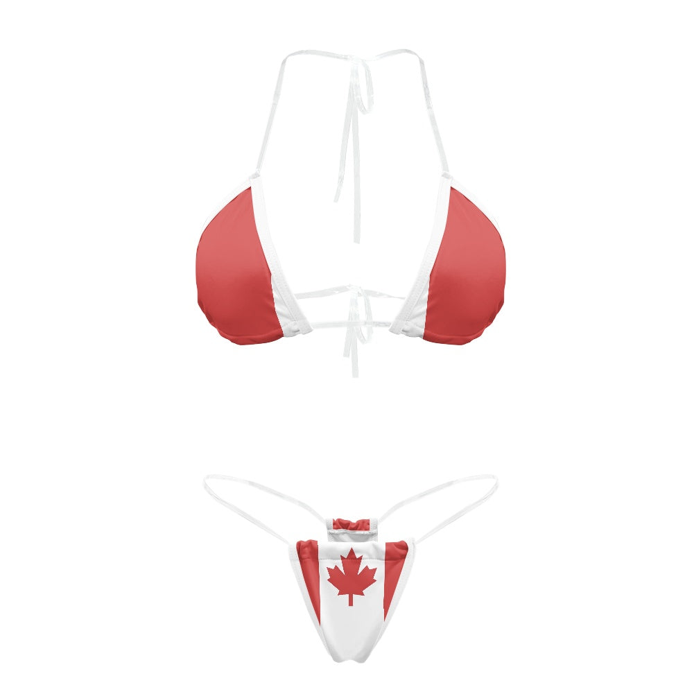 Canada Flag Inspired Transparent String Thong Bikini