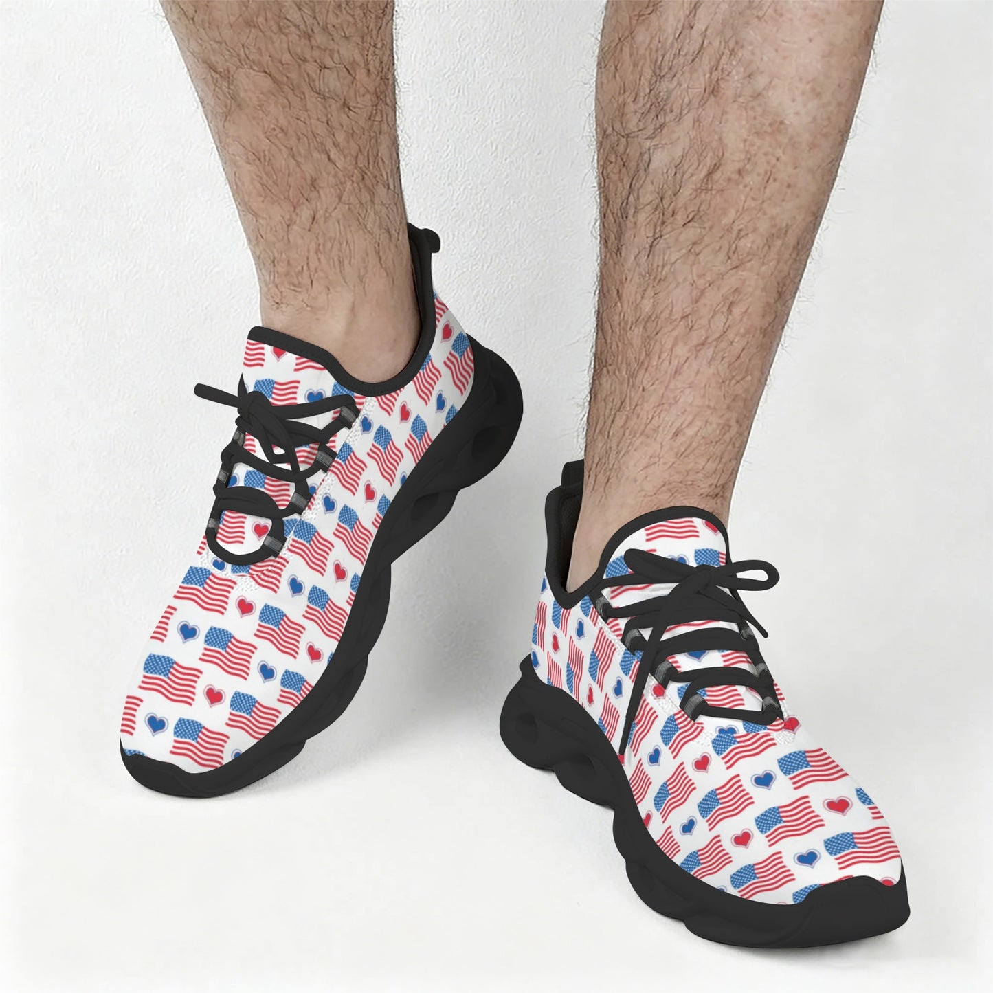 USA/American Flag Inspired Flag and Hearts Pattern Men's Twisted Sole Sneakers