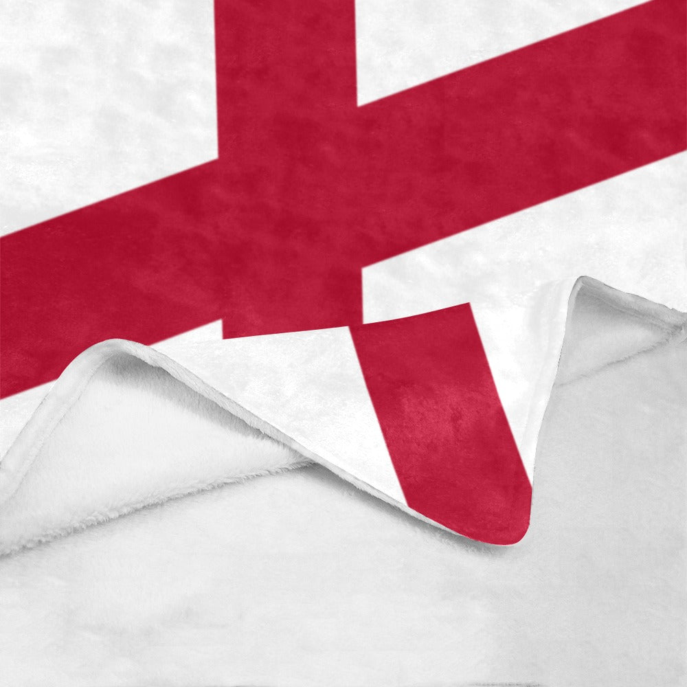 Luv My Flag blanket with red cross design on white.