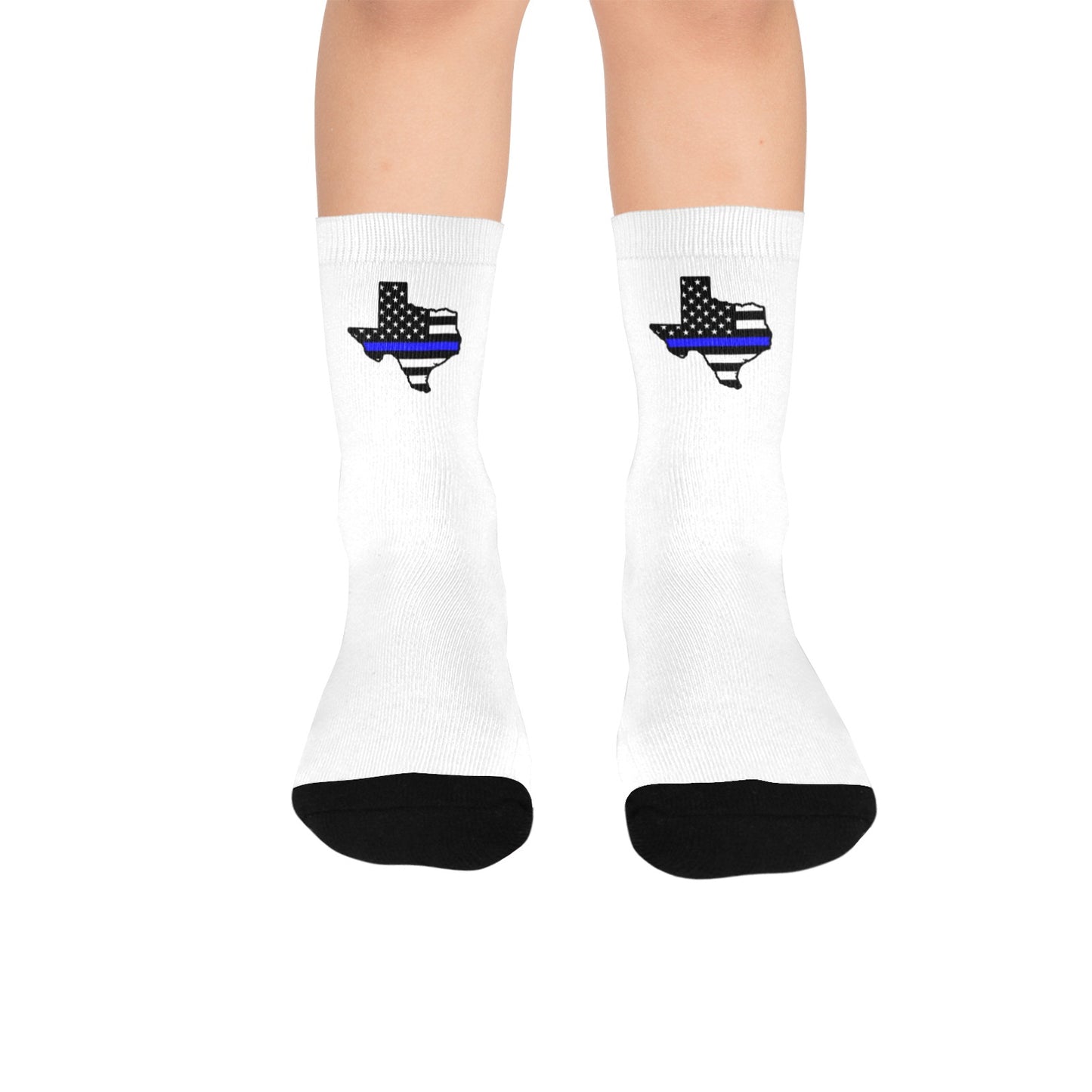 Thin Blue Line Flag Inspired Texas Shape Kid's Custom Socks (Made in the USA)