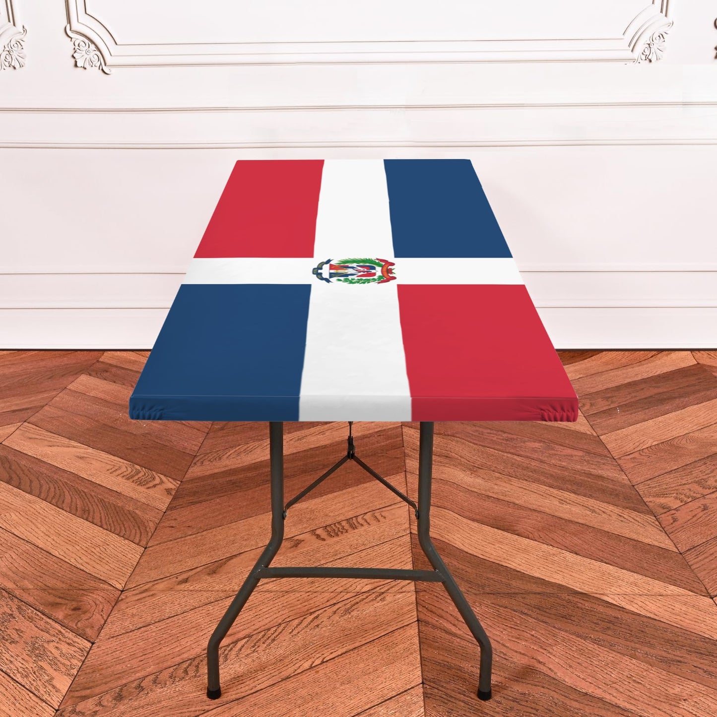 Dominican Republic Flag Inspired Custom Elastic Fitted Tablecloth 72x30 inch (Made in the USA)