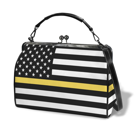 Thin Gold Line Flag Inspired Kisslock Crossbody Shoulder Bag-Large