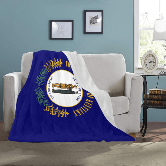 Cozy Luv My Flag Kentucky blanket draped over sofa.