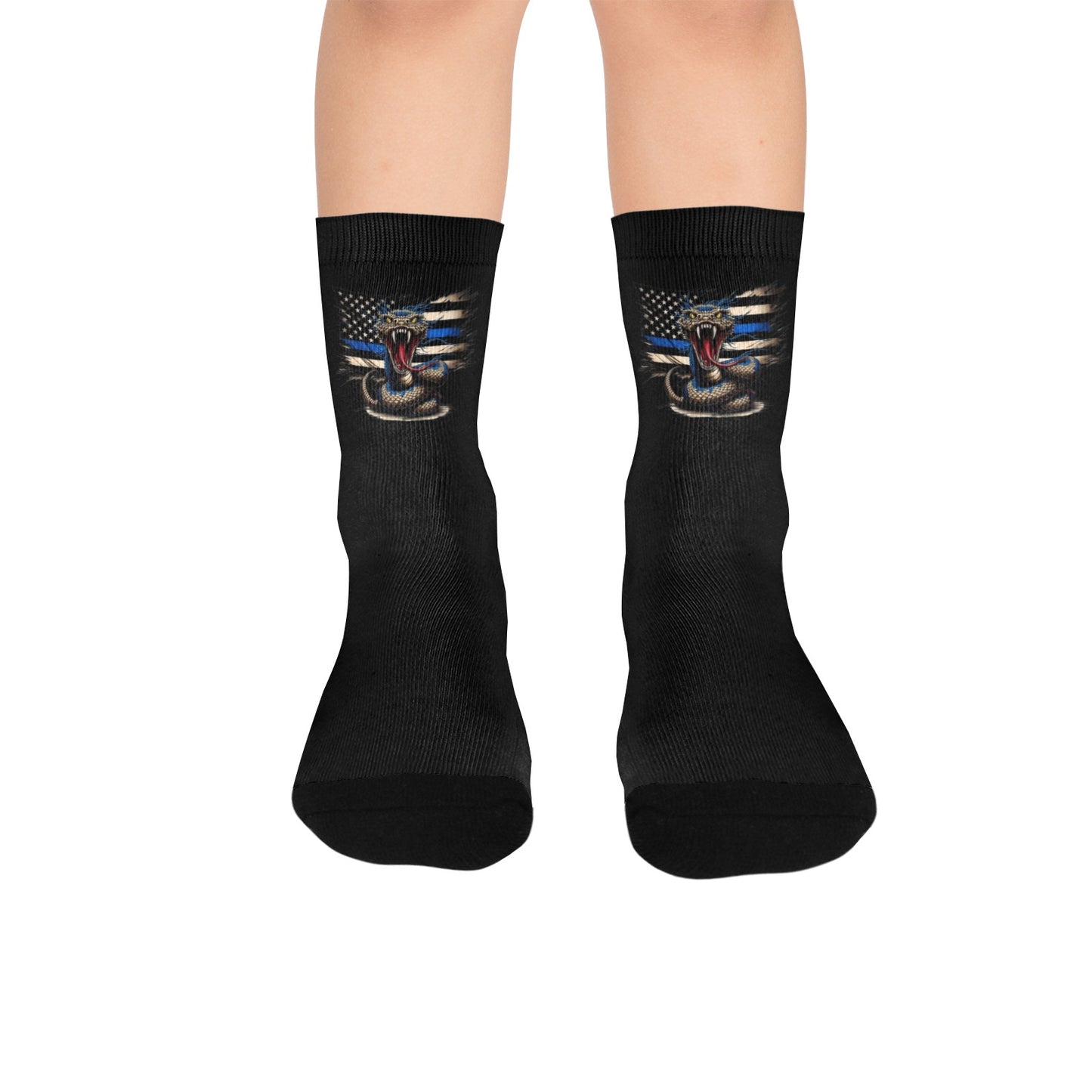 Thin Blue Line Flag Inspired Snake Kid's Custom Socks (Made in the USA)