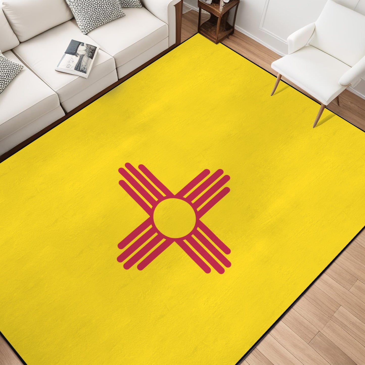 New Mexico Flag Inspired 84x60 Inch Area Rug with Black Binding (Made in the USA)