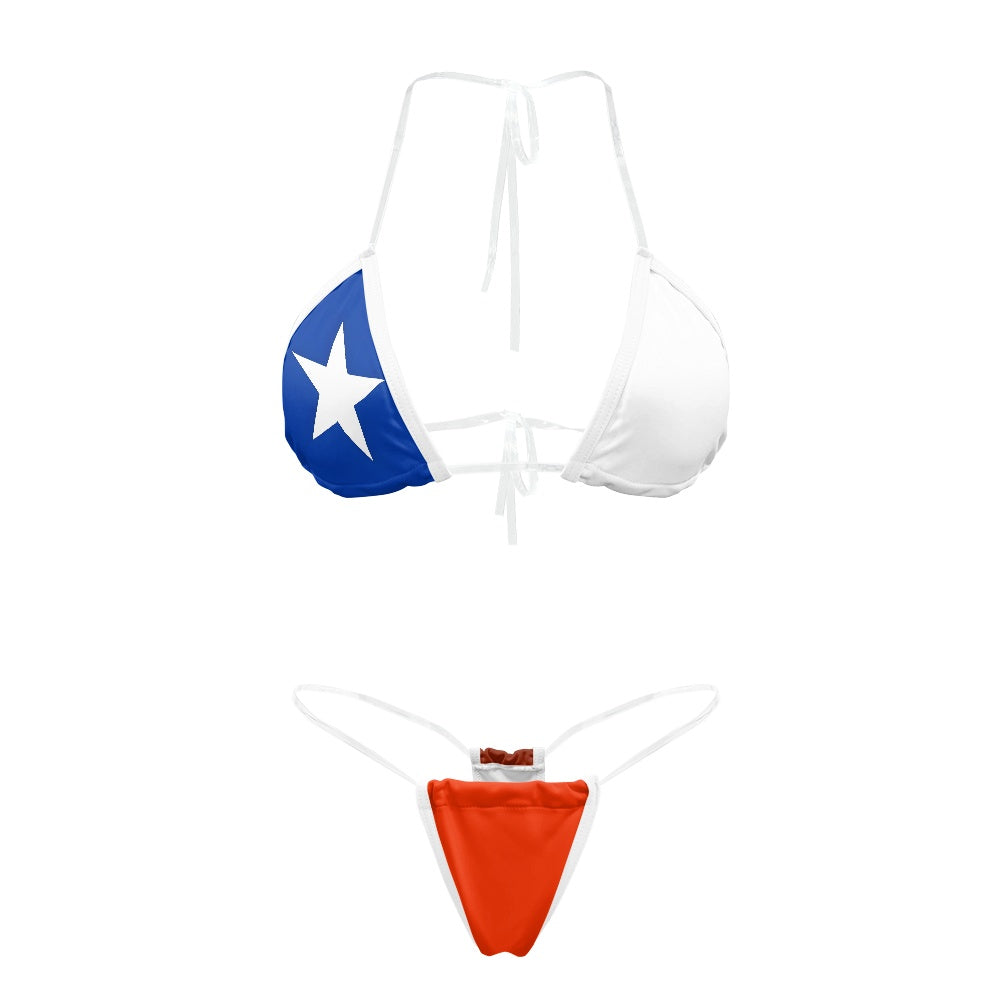Chile Flag Inspired Transparent String Thong Bikini