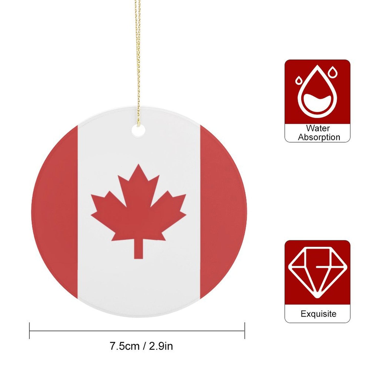 Canada Flag Inspired Circle Ceramic Ornament Made in USA Circle Ceramic Ornament (Made in USA)