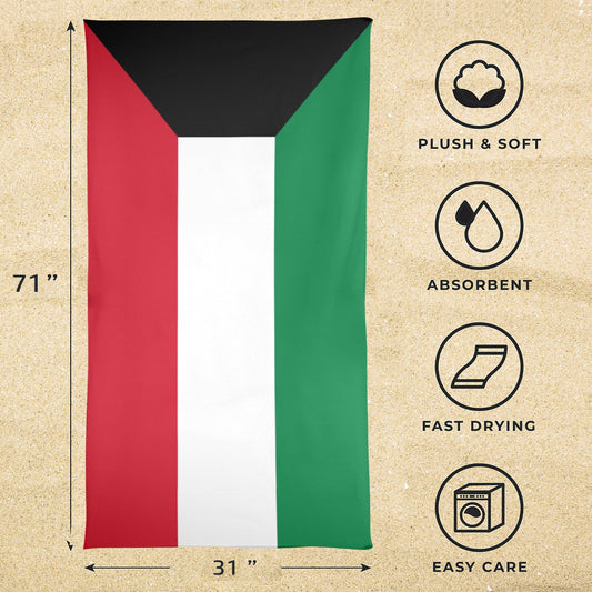 Kuwait Flag Beach Towel 31"x71" (Made in USA)