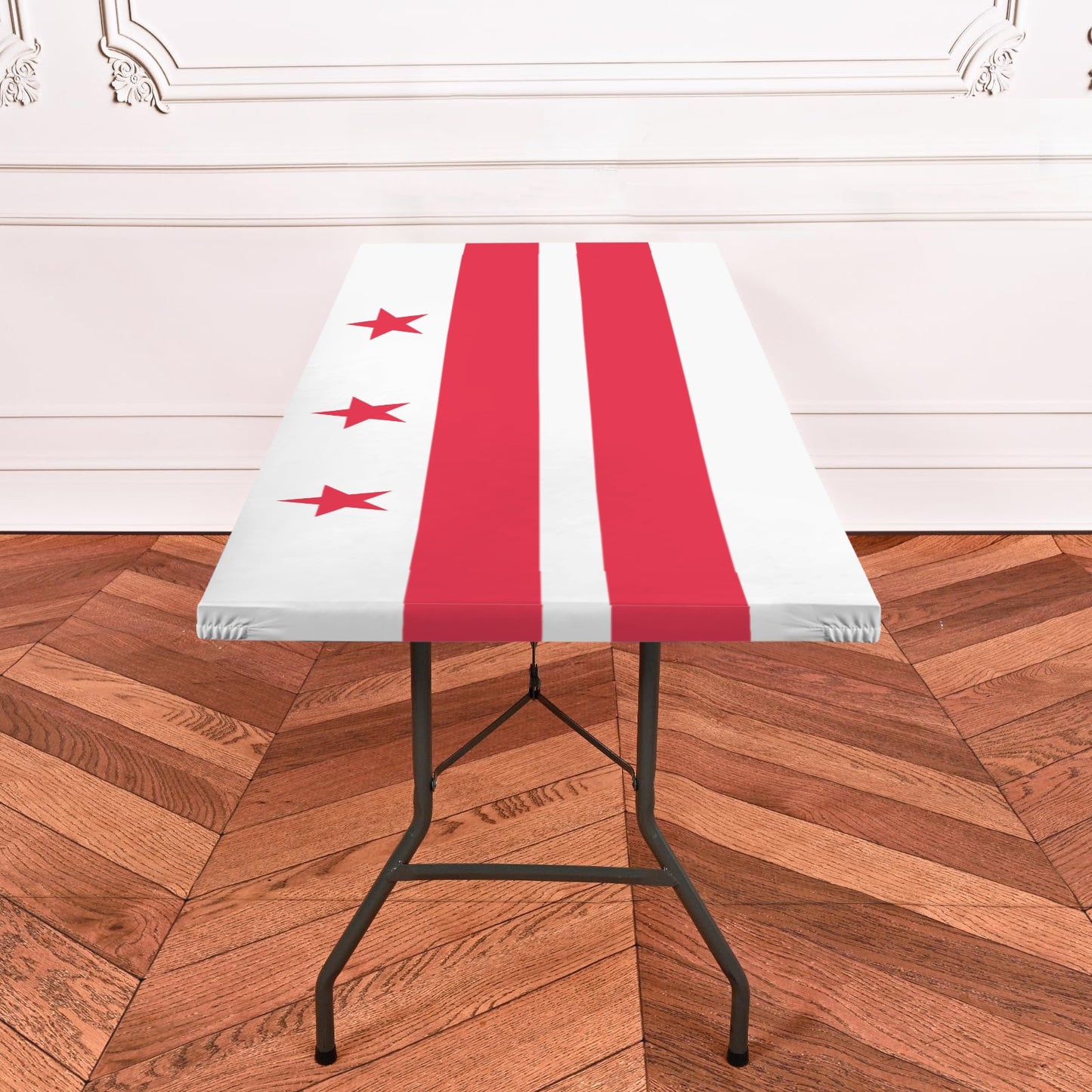 Washington D.C. Flag Inspired Custom Elastic Fitted Tablecloth 72x30 inch (Made in the USA)