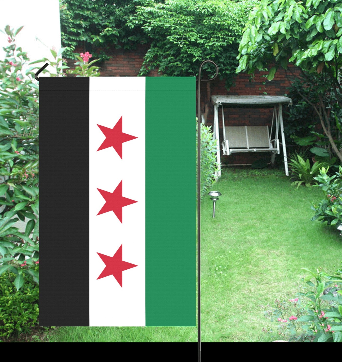 Garden with Luv My Flag featuring red stars displayed.