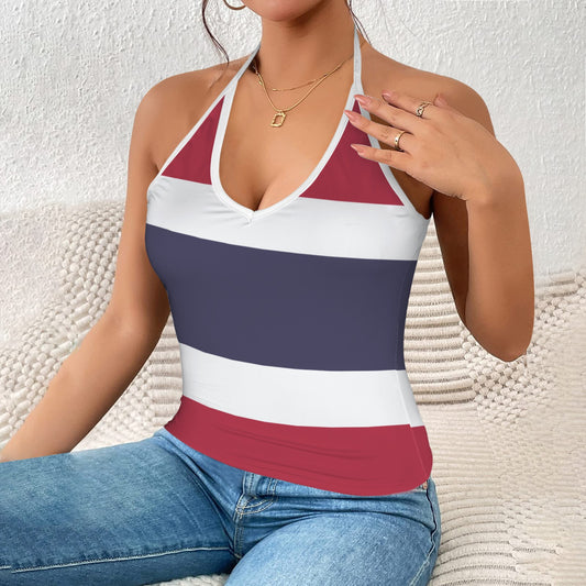 Thailand Flag Inspired V-neck Halter Open Back Tank Top