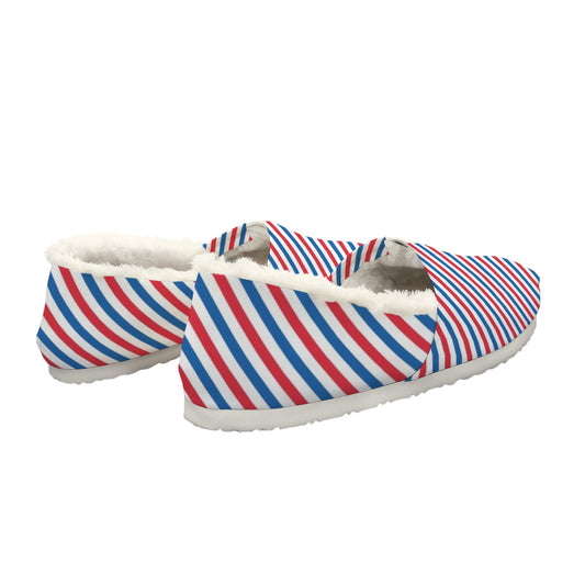 USA/American Flag Inspired Striped Pattern Women's Fleece-Lined Canvas Slip-On