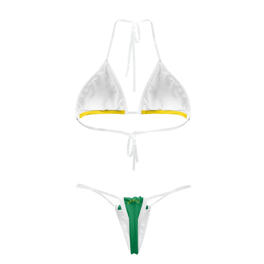 Brazil Flag Inspired Transparent String Thong Bikini