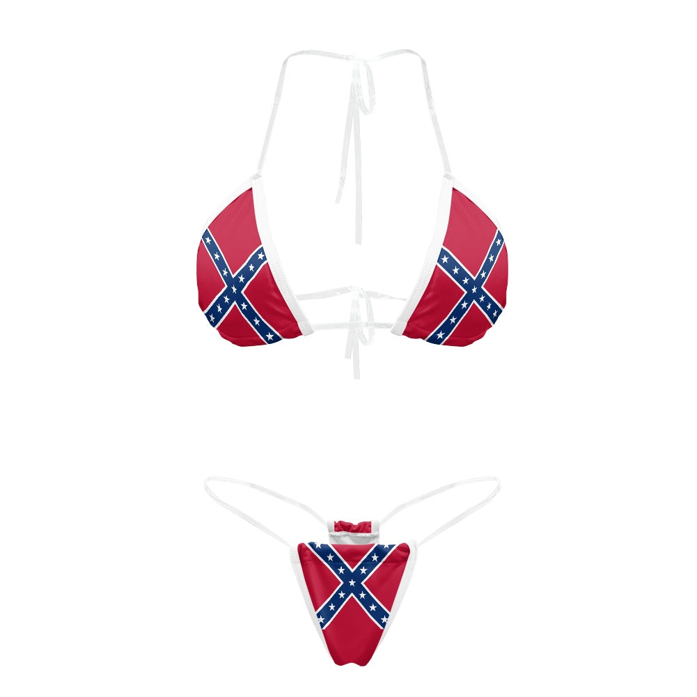Confederate Battle Flag Inspired Transparent String Thong Bikini