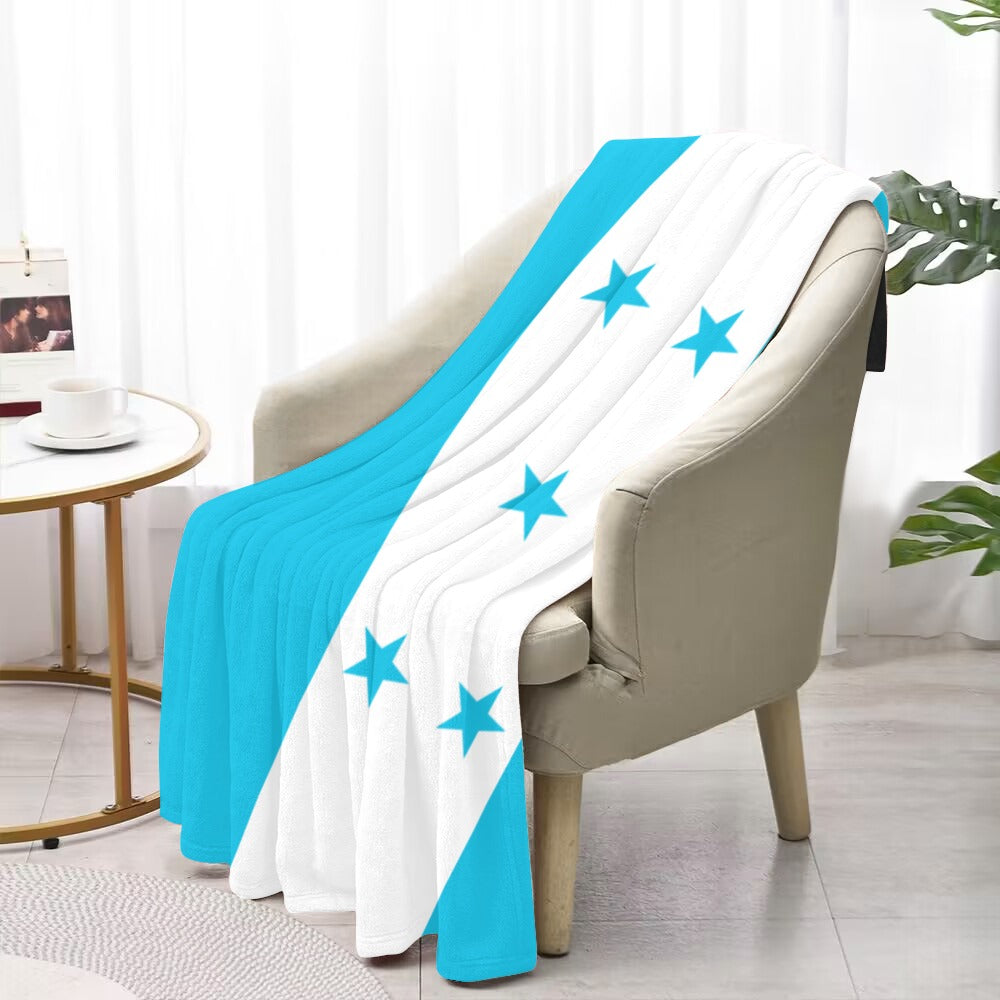 Throw blanket with blue stars on chair, Luv My Flag.