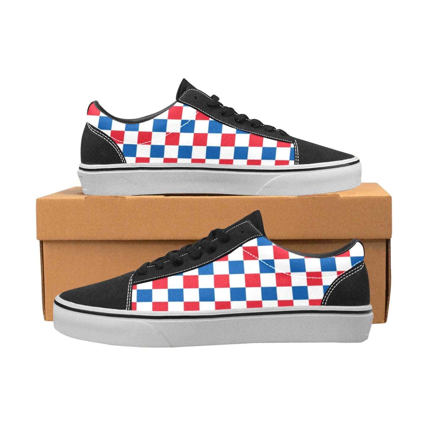 USA/American Flag Inspired Checkered Pattern Men's Lace-Up Canvas Shoes