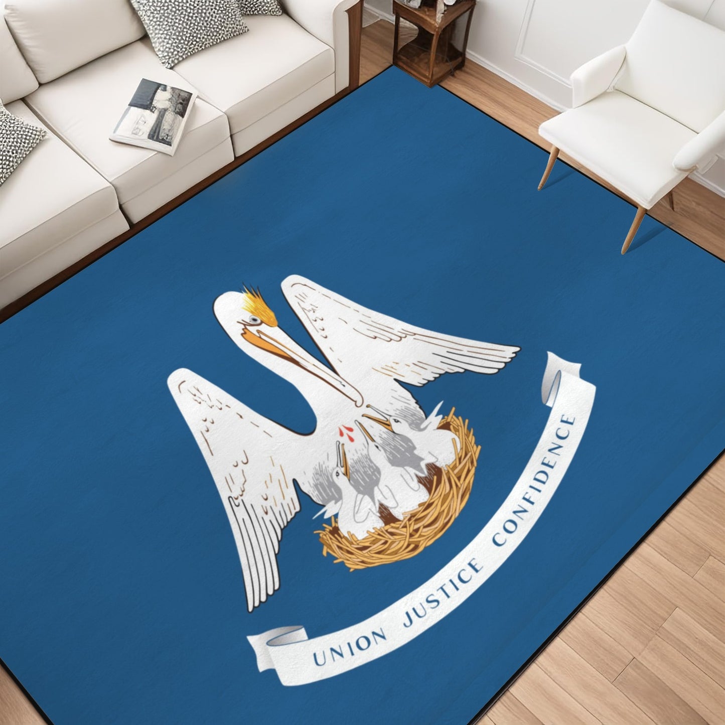 Louisiana Flag Inspired 84x60 Inch Area Rug with Black Binding (Made in the USA)