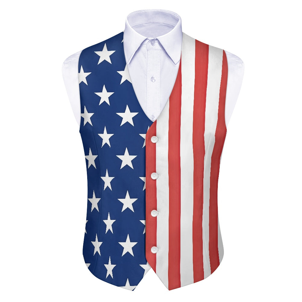 American Flag Inspired Suit Vest | Patriotic Stars & Vertical Stripes
