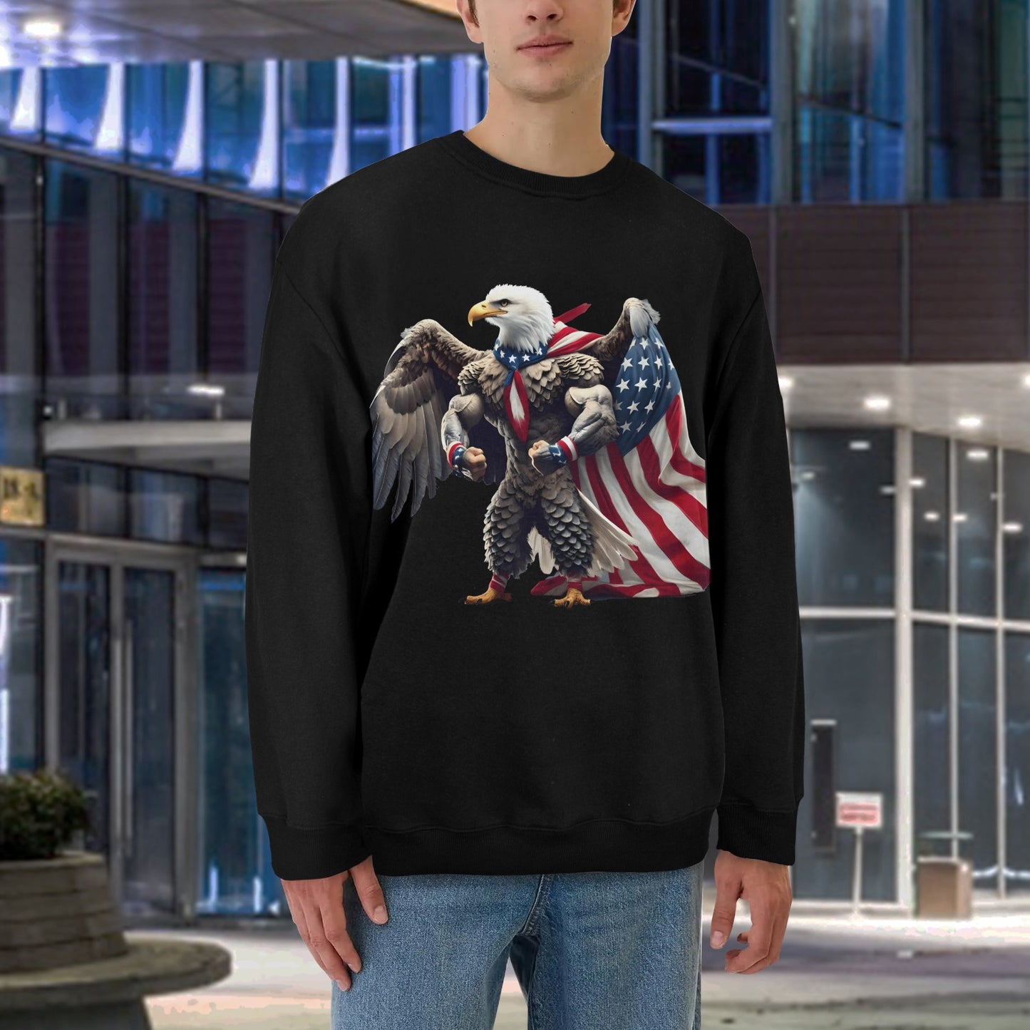 USA/American Flag Inspired Bald Eagle With Flag Cape Unisex Fleece Sweatshirt (Made in the USA)