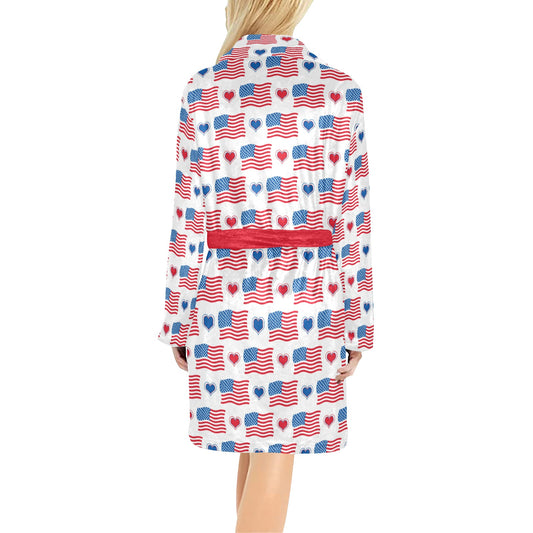 USA/American Flag Inspired Flag and Hearts Pattern Women's Fleece Robe